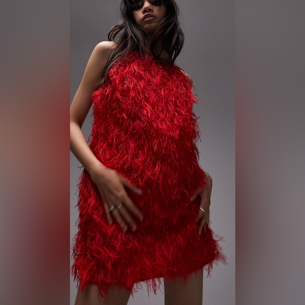 Topshop Red Feathered Dress